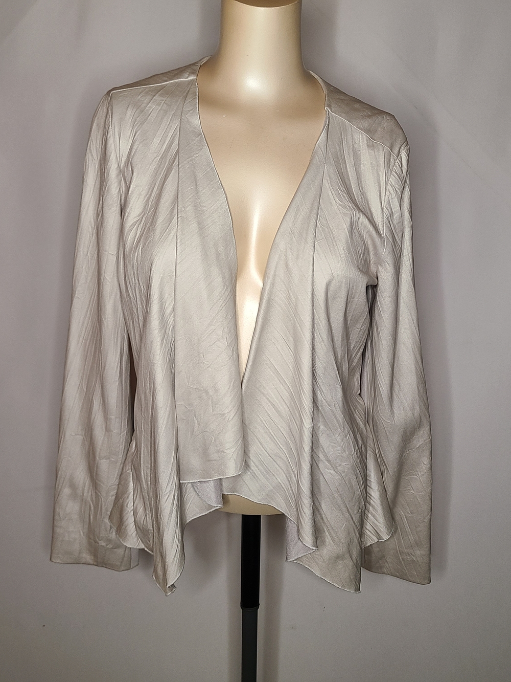 Antonio Melani Silver Mixed Media Peplum Waterfall Jacket Small